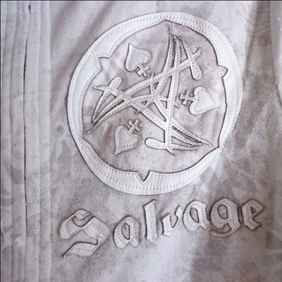 NIP Buckle Salvage Sun Spade Leather Patch Zip Front Hooded Lt Gray Khama Jacket - Picture 4 of 12